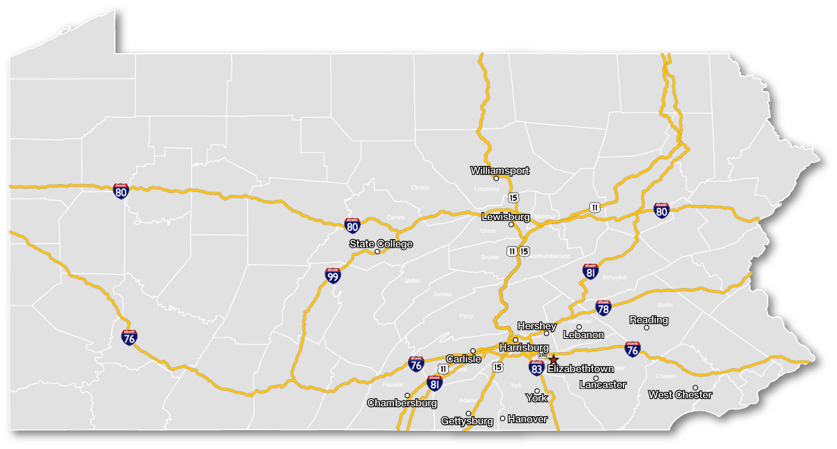 Map of major Pennsylvania locations