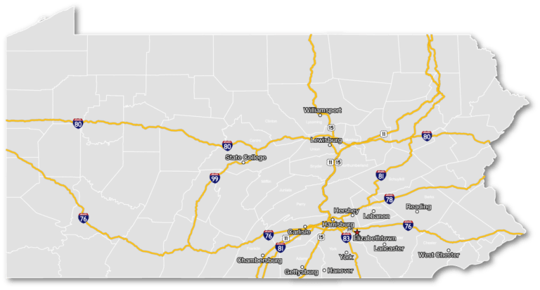 map of major roads in pa pennsylvania